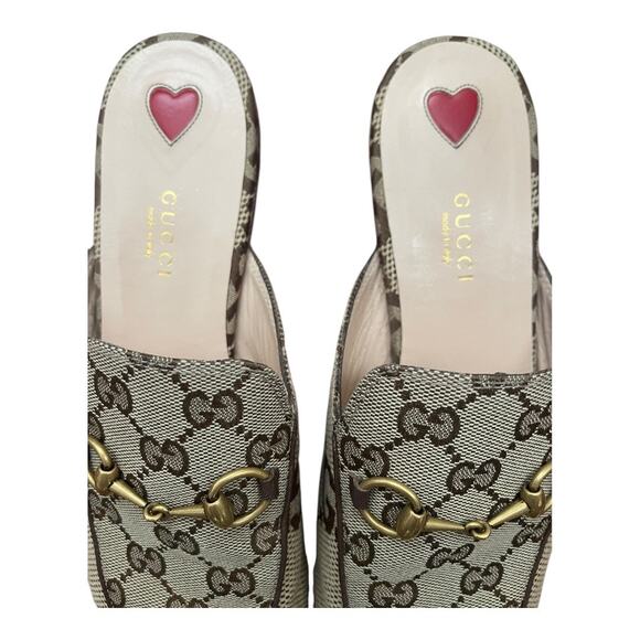Gucci Princetown Horsebit Detail Leather Canvas Jacquard Mule Slippers Beige 8.5 - Picture 12 of 13